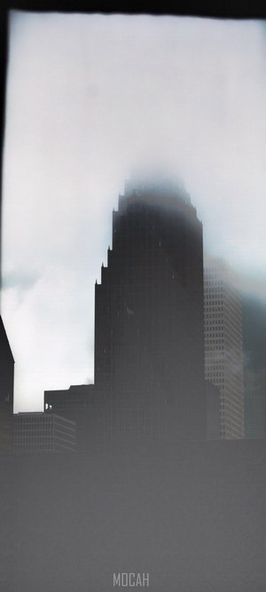 Skyscrapers shrouded in fog