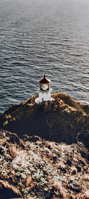 Lighthouse on a rocky cliff overlooking the sea