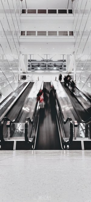 People on Escalator in Modern Building
