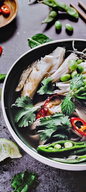 Vegan Pho Soup with Edamame and Chili