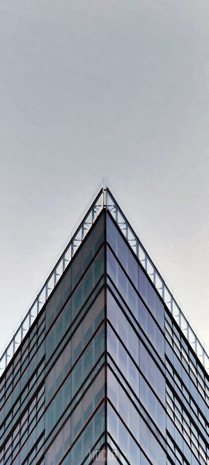Triangular facade corner of an office building