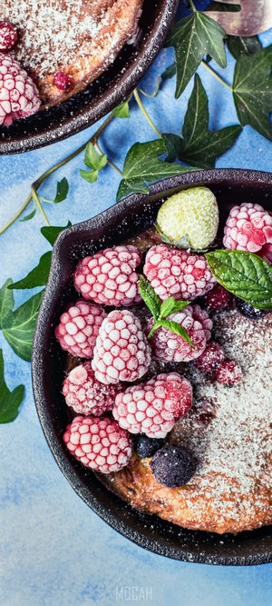 Dutch Baby Pancake with Frozen Berries and Mint