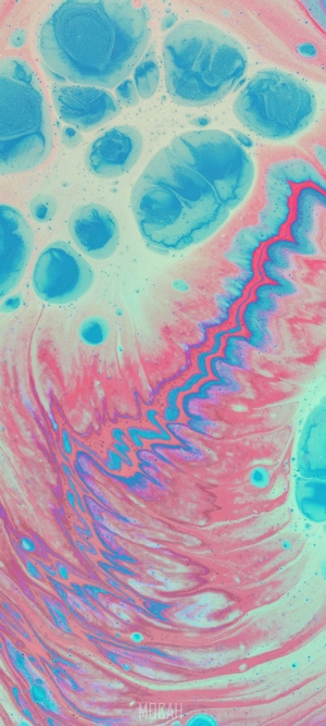 Abstract acrylic paint texture with pink and blue swirls