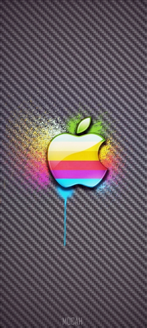 Apple logo with rainbow colors on carbon fiber background