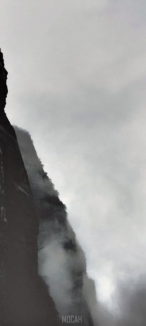 Mountain fog and rock landscape
