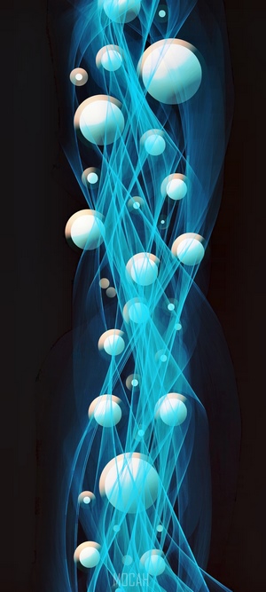 Abstract blue light streams with glowing spheres