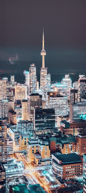Night cityscape with CN Tower in Toronto