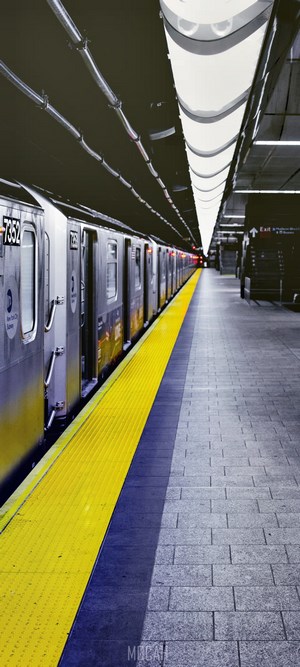 New York City Subway Train at Station Platform