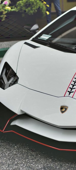 White Lamborghini Aventador with racing stripes