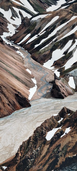 Landmannalaugar mountain landscape with snow
