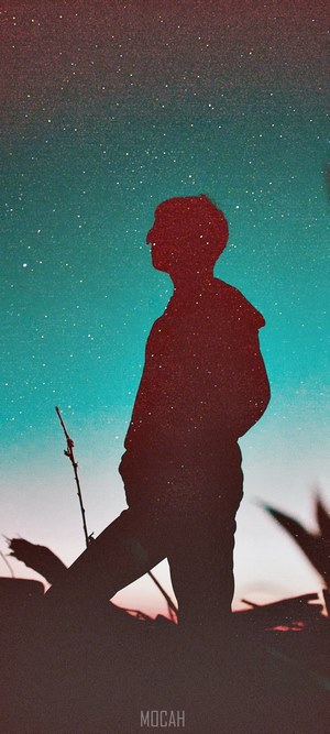 Silhouette of a person against a starry night sky