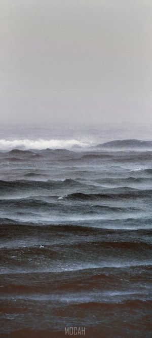 Waves crashing on a misty day