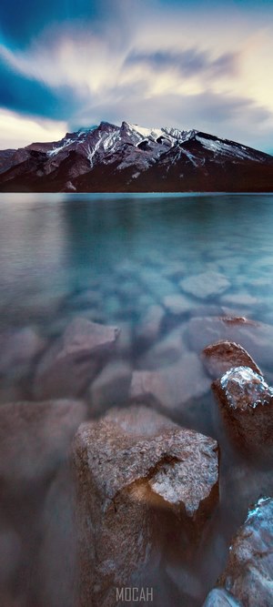 Lake Minnewanka with Mountains and Clouds