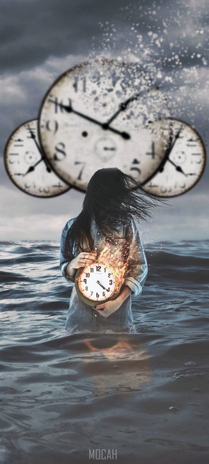 Surreal Clock and Water Illustration with Girl