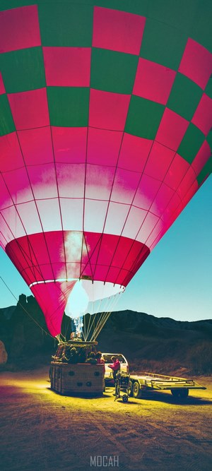 Hot air balloon being inflated in Cappadocia