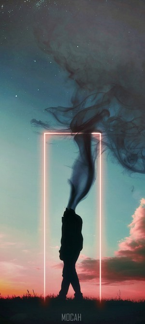 Silhouette of a person with smoke emerging from head
