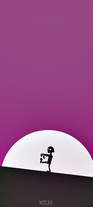 Zombie silhouette against a large moon and purple sky