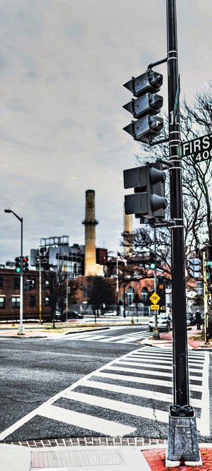 Traffic lights at First Street intersection