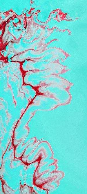 Abstract fluid art with red and cyan colors
