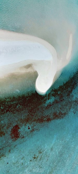 Aerial view of sandbanks and turquoise water