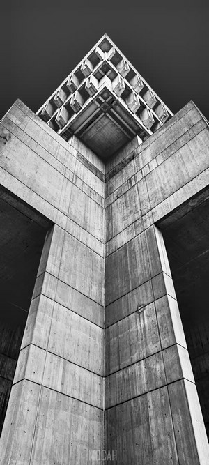 Concrete building facade from below