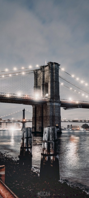 Brooklyn Bridge at Night Over Water