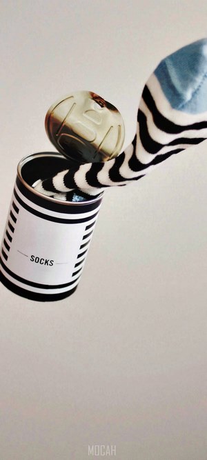 Striped socks in a can