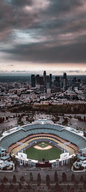 Dodger Stadium and Los Angeles Skyline