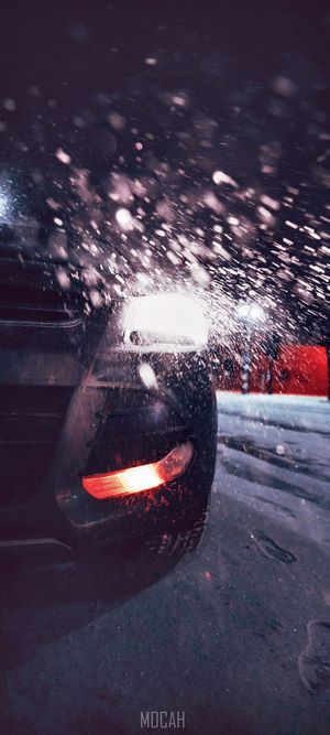 Car headlamp with snow falling
