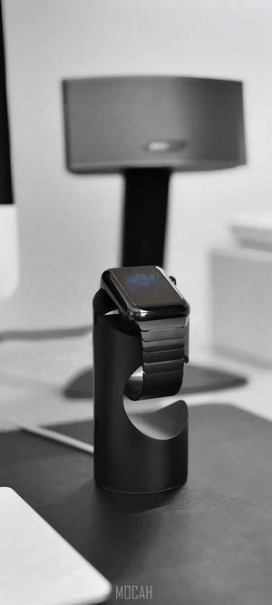 Apple Watch Series 2 on a black stand