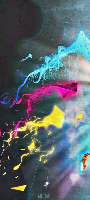 Abstract Kites with Electric Blue and Pink Ribbons