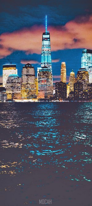 New York City skyline at night with One World Trade Center