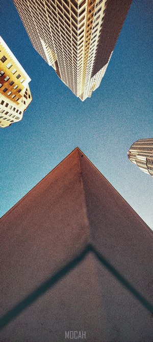 Looking up at skyscrapers in downtown Los Angeles
