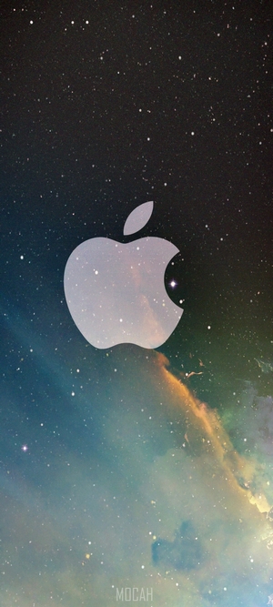 Apple logo in space with nebula