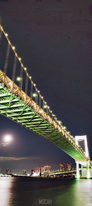 Rainbow Bridge at Night with City Skyline