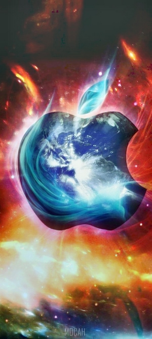 Apple logo Earth in space nebula