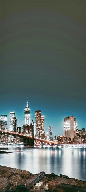 New York City Skyline and Brooklyn Bridge at Night