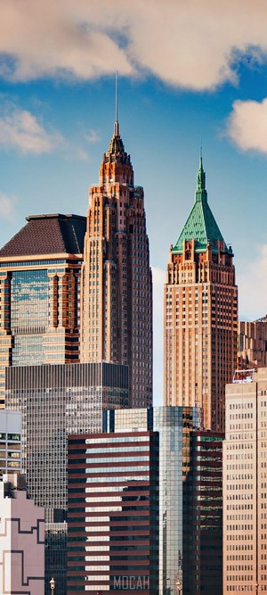 Skyscrapers in New York City under a cloudy sky