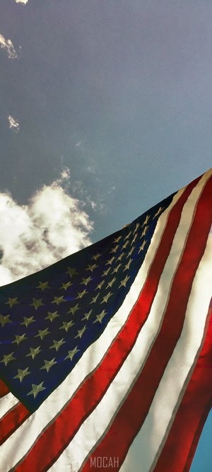 American flag waving in the sky