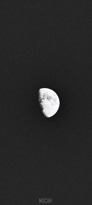 Half moon with dark spots in a black sky