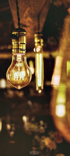 Incandescent light bulbs hanging indoors