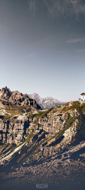 Mountain landscape with a building in the Dolomites, Italy