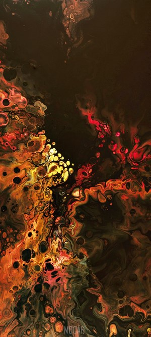 Abstract fluid art with red, orange, and yellow colors