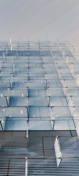 Modern glass facade of a building in Madrid