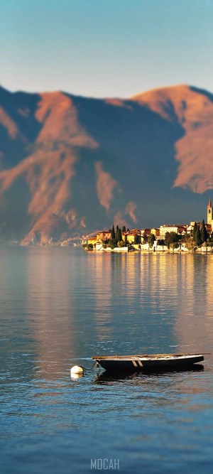 Boat on Lake Como with Mountains and Village