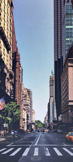 New York City Street with Skyscrapers and Crosswalk