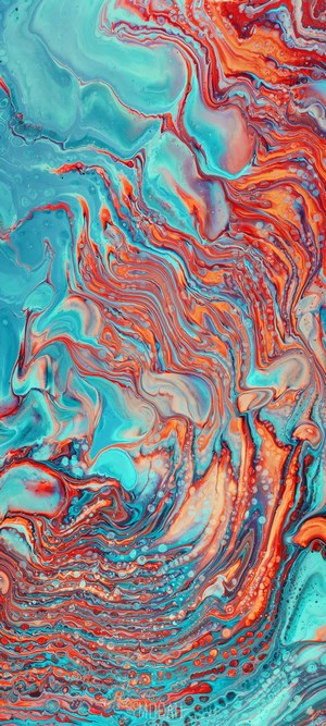 Abstract fluid art with teal and orange swirls