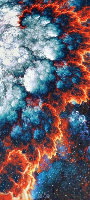 Abstract fractal art with red and blue swirls