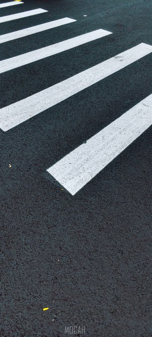 White crosswalk stripes on asphalt road