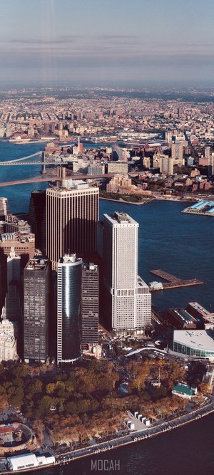 New York City skyline with Brooklyn Bridge and skyscrapers